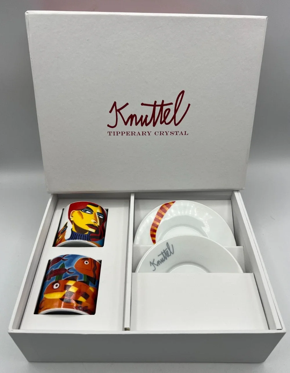 Knuttel Tipperary Crystal Cafe Collection Espresso Cups Saucers Set 2 NEW
